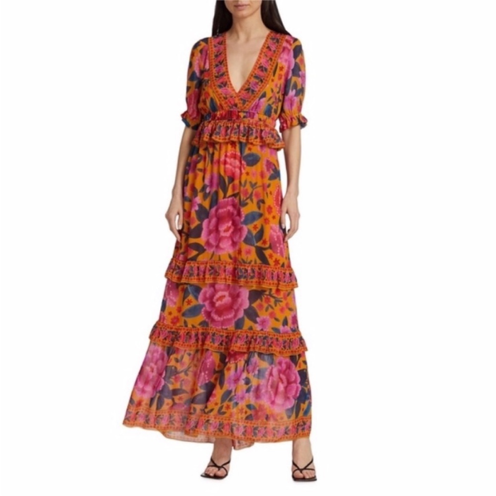 NEW Farm Rio Floral Dream Maxi Dress Floral Dream Yellow XS - Picture 5 of 17